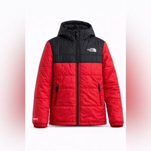 Boys The North Face Hooded Puffer Jacket Red Black L (14-16) NEW
